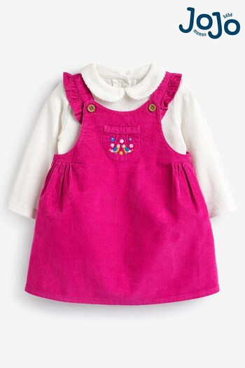 JoJo Maman Bébé Raspberry Bird Embroidered Cord Baby Dress & Body Set (993411) | £29.50