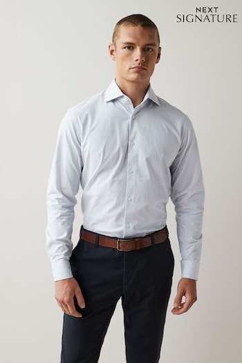 Blue/White Stripe Slim Fit Signature Motionflex Stretch Shirt (993536) | £48