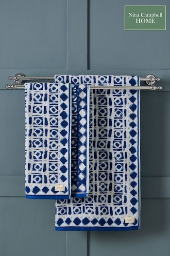 Nina Campbell Blue Batik Jacquard Towel (993742) | £14 - £24