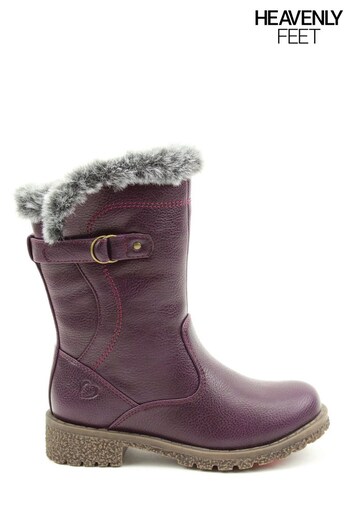 Heavenly Feet Purple Junior Girls Faux Fur Cuff Boots (994002) | £35