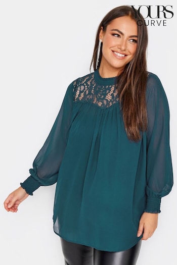 Yours Curve Blue London Lace Ruffle Collar Blouse (994023) | £34