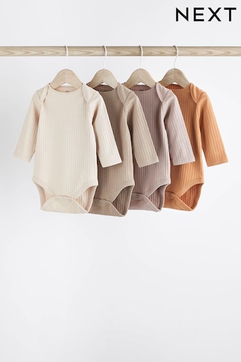 Multi Neutral usb Long Sleeve Rib Bodysuits 4 Pack (994105) | £14 - £16