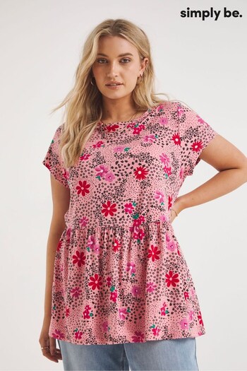 Simply Be Pink Floral Supersoft 3/4 Sleeve Smock Top (994250) | £22