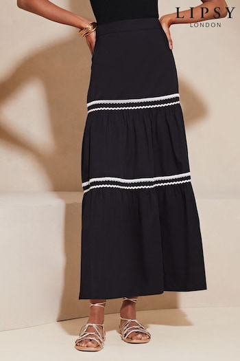Lipsy Black Petite Tiered Midi Skirt (994578) | £40