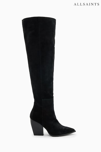 AllSaints Black Suede Reina Matte Boots (994722) | £349