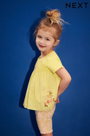 Lime Green Short Sleeve Embroidered Blouse and Cycle Shorts Set (3mths-7yrs) (994943) | £12 - £16