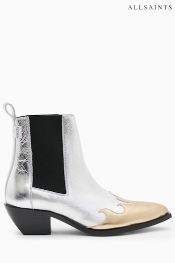 AllSaints Silver Dellaware Boots (995039) | £249