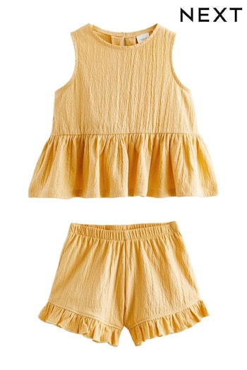 Yellow Textured Sleeveless Peplum Top and Shorts Set (3mths-7yrs) (995107) | £9 - £13