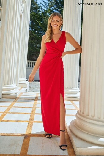 Sistaglam Red Petite Wrap Maxi Dress With Knot Detail (995169) | £80