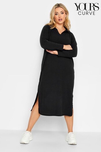Yours Curve Black Ribbed Collar Dress (995277) | £31