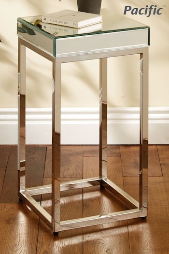 Pacific Silver Mirrored Glass Metal Square Small Side Table (995296) | £220