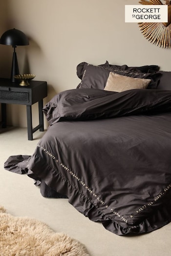 Rockett St George Charcoal Grey Mega Frill Embroidered Duvet Cover and Pillowcase Set (995590) | £65 - £105