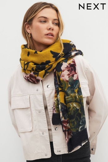 Ochre Yellow Floral Midweight Scarf (995682) | £20