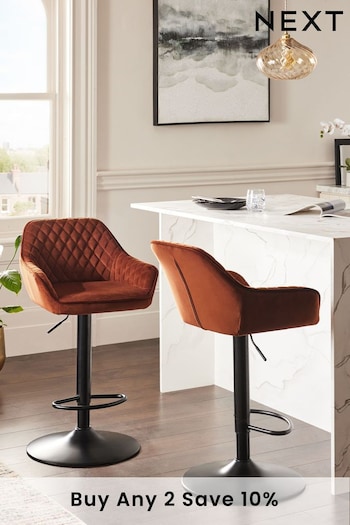 Soft Velvet Rust Brown Hamilton Adjustable Height Quilted Kitchen Bar Stool (995894) | £155