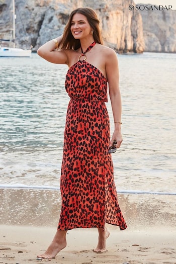 Sosandar Red Leopard Print Halter Neck Sunshine Dress (996149) | £45