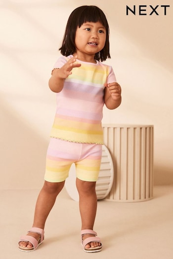 Rainbow Ribbed Short Sleeve T-Shirt and Cycle Kids Shorts Set (3mths-7yrs) (996303) | £7 - £11