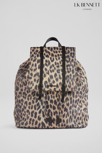 LK Bennett Billie Brown Leopard Print Nylon Backpack (996356) | £189