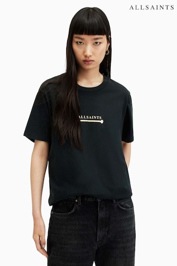AllSaints Black Perta Boyfriend T-Shirt (996394) | £55