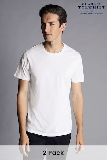 Charles Tyrwhitt White Crew Neck Cotton T-Shirt 2 Pack (996421) | £35