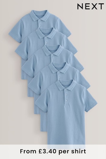 Blue 5 Pack Cotton School Polo Shirts (3-16yrs) (996493) | £17 - £26