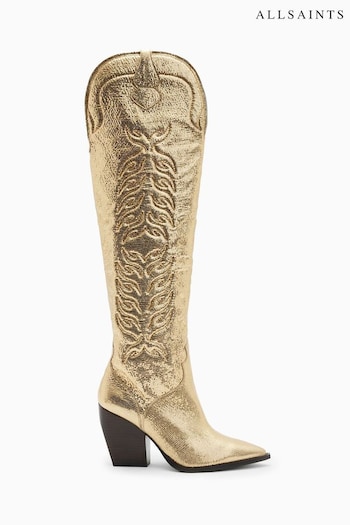 AllSaints Gold Roxanne Matte Boots (996522) | £399