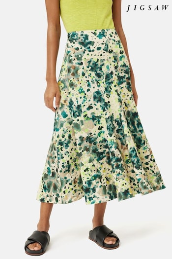 Jigsaw Green Clouded Leopard Panelled Skirt (996558) | £145