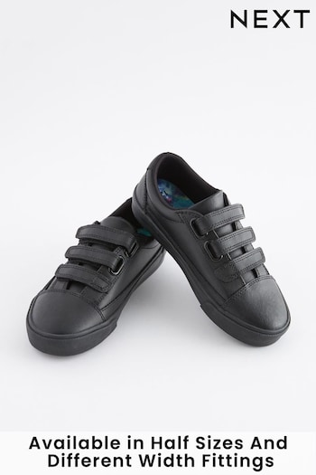 Black Leather Triple Strap Shoes (996685) | £24 - £30