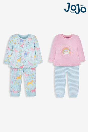 JoJo Maman Bébé Duck Egg Girls' 2-Pack Unicorn Jersey Pyjamas (996764) | £29.50