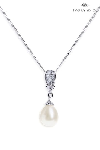 Ivory & Co Silver Tone Serrano Classic Crystal And Pearl Drop Pendant (996907) | £35