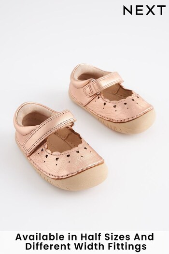 Rose Gold Pink Leather Wide Fit (G) Crawler Mary Jane Run Shoes (996959) | £24