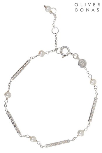 Oliver Bonas Gaia Bar & Pearl Section Y Drop White Bracelet (997258) | £42
