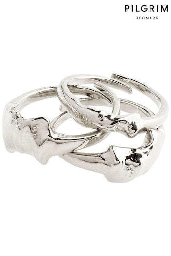 PILGRIM Silver Tone Anne Recycled Adjustable Ring 3-In-1 Set (997433) | £30