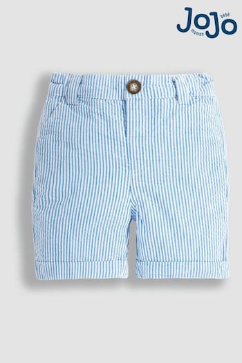 JoJo Maman Bébé Blue Kids' Seersucker Stripe Shorts Kaos (997666) | £18