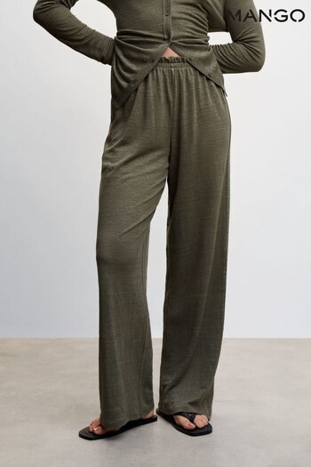 Mango Green 100% Linen Wideleg Trousers (997696) | £36