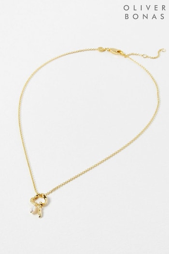 Oliver Bonas Gold Tone Aadi Molten Forms Pearl Pendant Necklace (997848) | £42