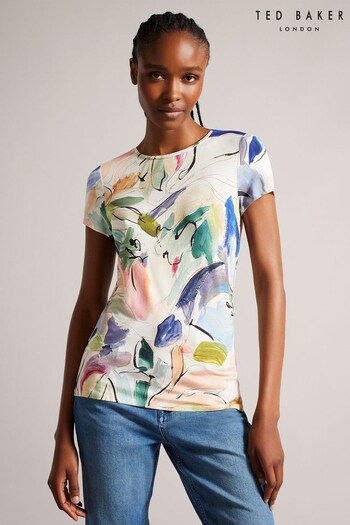 Ted Baker Elehna Printed Fitted White T-Shirt (997967) | £45