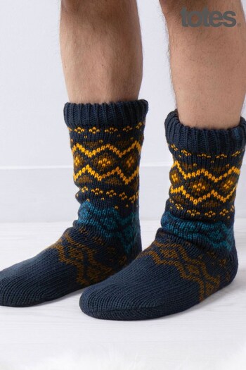 Totes Fairisle Mens Fair Isle Slipper Socks With Fleece Lining (998190) | £18
