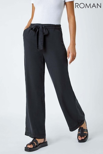 Roman Black Tie Waist Wide Leg Trousers (998193) | £32