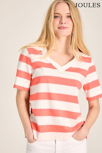 Joules Darcey Pink stripe V-Neck T-Shirt (998343) | £24.95