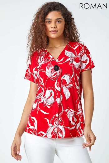 Roman Red Floral Button Detail Stretch Top (998513) | £32