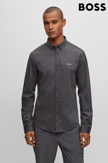 BOSS Grey Biado Button Down Collar Long Sleeve Shirt (998635) | £119