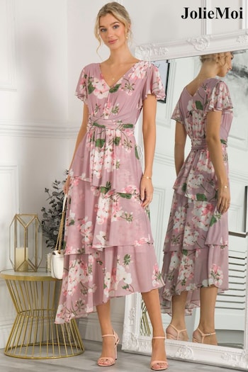 Jolie Moi Pink Elodie Tiered Mesh Maxi Dress (998789) | £89