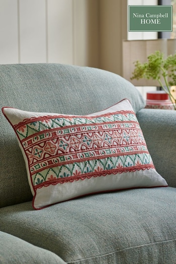 Nina Campbell Coral Pink Obi Embroidered Cushion (998954) | £40