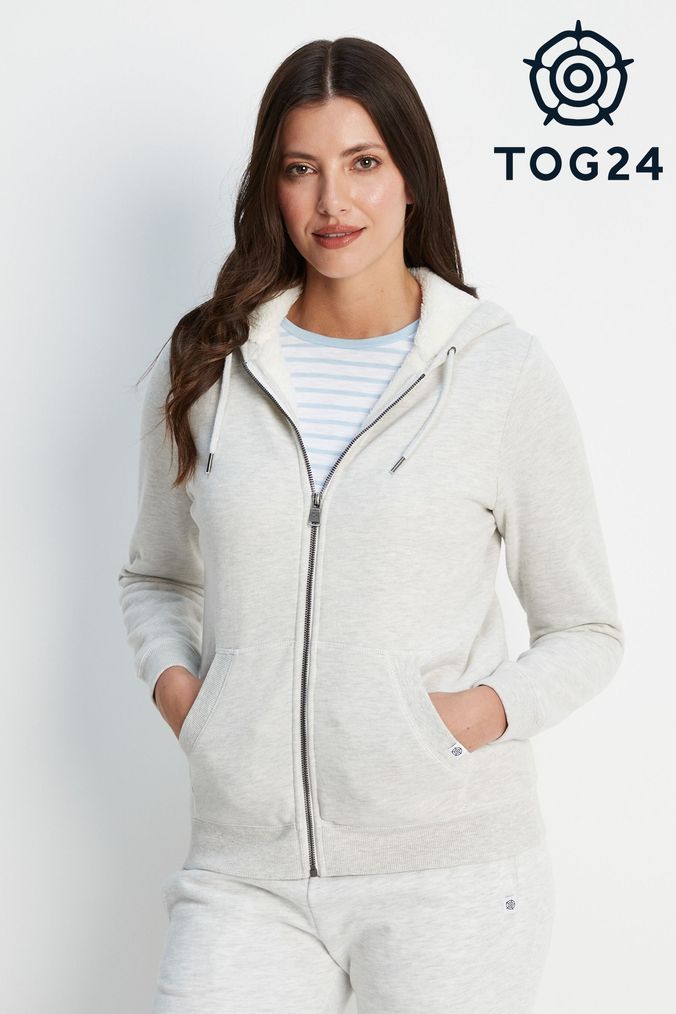 Ladies white zip up sweatshirt deals