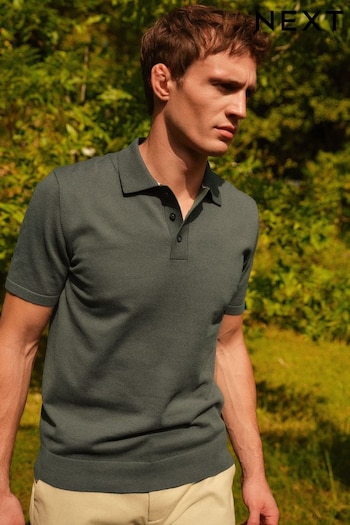 Green Regular Fit Knitted Short Sleeve Polo Shirt (999119) | £24