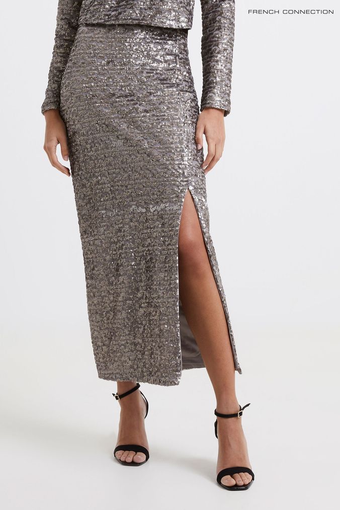 French connection hotsell silver pleated skirt