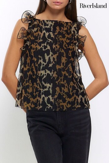 River Island Brown Ruffle Crew Neck Top (999221) | £35