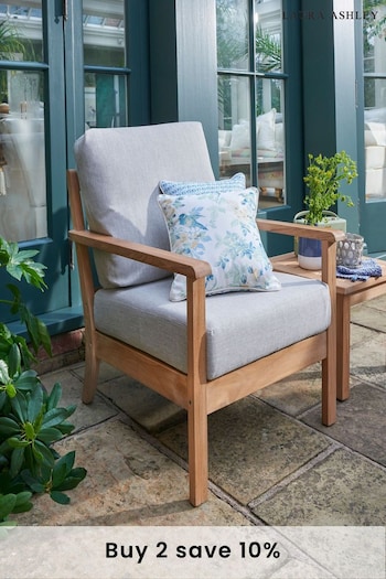 Laura Ashley Natural Garden Salcey Teak Lounging Chair With Saunton Dove Grey Cushion (999274) | £650