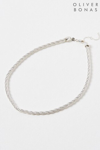 Oliver Bonas Silver Plated Dapple Twisted Bead Collar Chain Necklace (999380) | £95