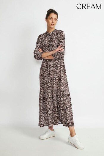 Cream Alora 3/4 Sleeve Maxi Brown Dress (999402) | £80